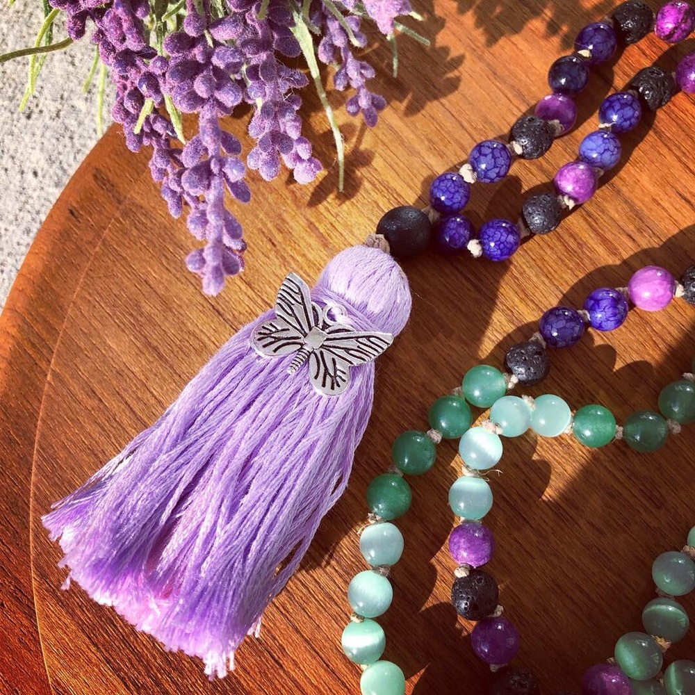 Handmade Lavender Fields Mala Bead Necklace
